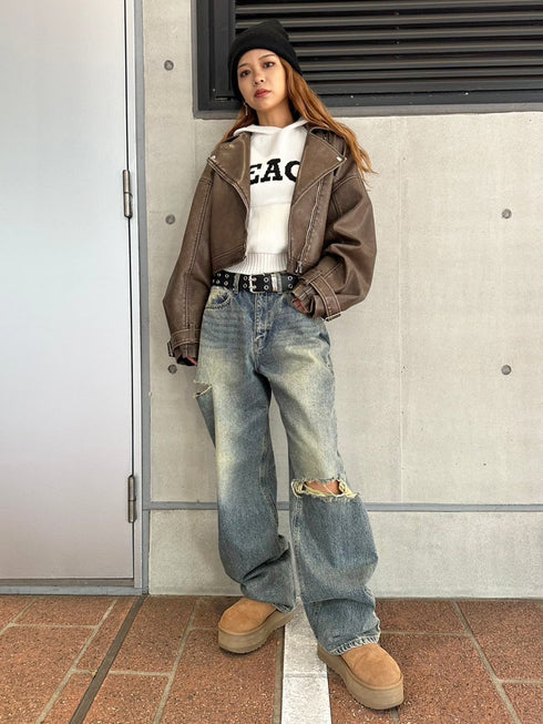 REACTフードニットトップ